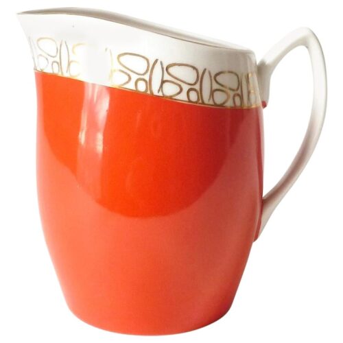 Modernist Bauhaus Porcelain Creamer by Chodziez, Gold Trim, Made in Poland