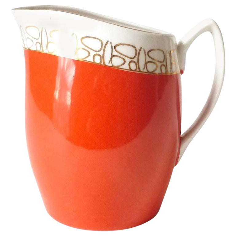 Modernist Bauhaus Porcelain Creamer by Chodziez, Gold Trim, Made in Poland