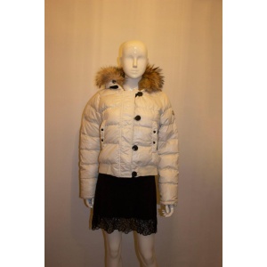 Moncler White Hooded Jacket with Fur trim