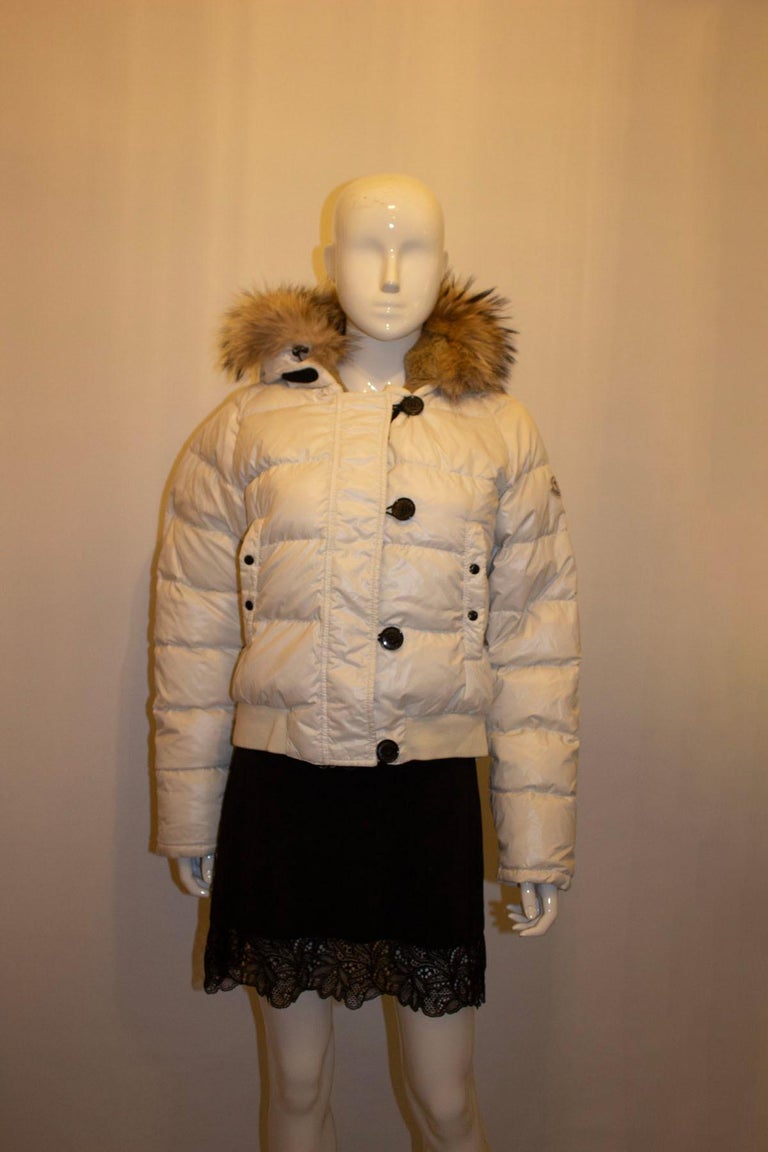 Moncler White Hooded Jacket with Fur trim