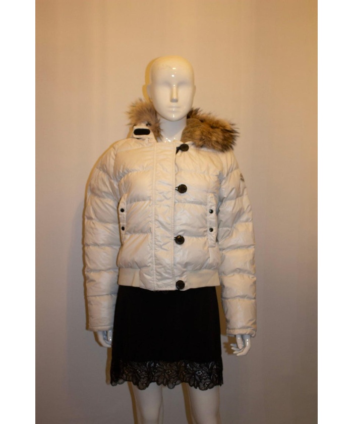 Moncler White Hooded Jacket with Fur trim