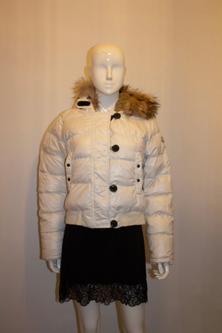 Moncler White Hooded Jacket with Fur trim