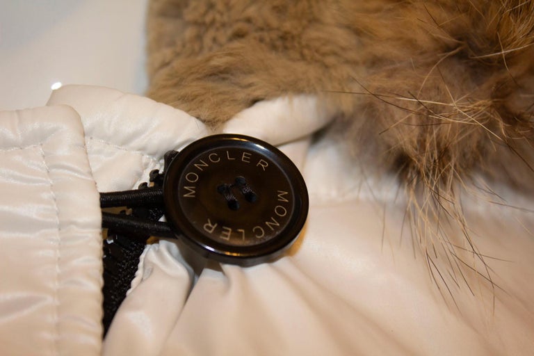 Moncler White Hooded Jacket with Fur trim
