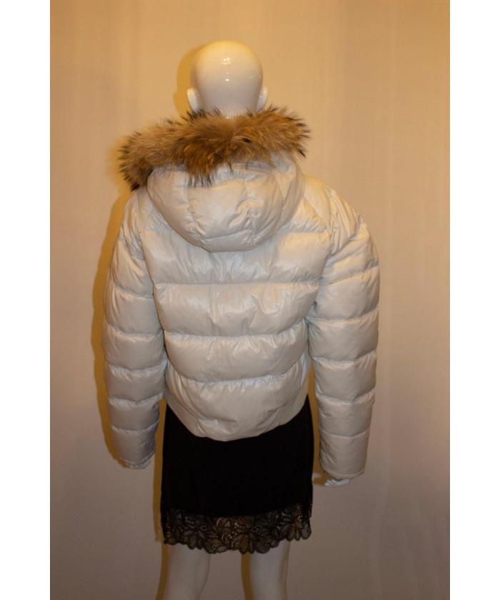 Moncler White Hooded Jacket with Fur trim