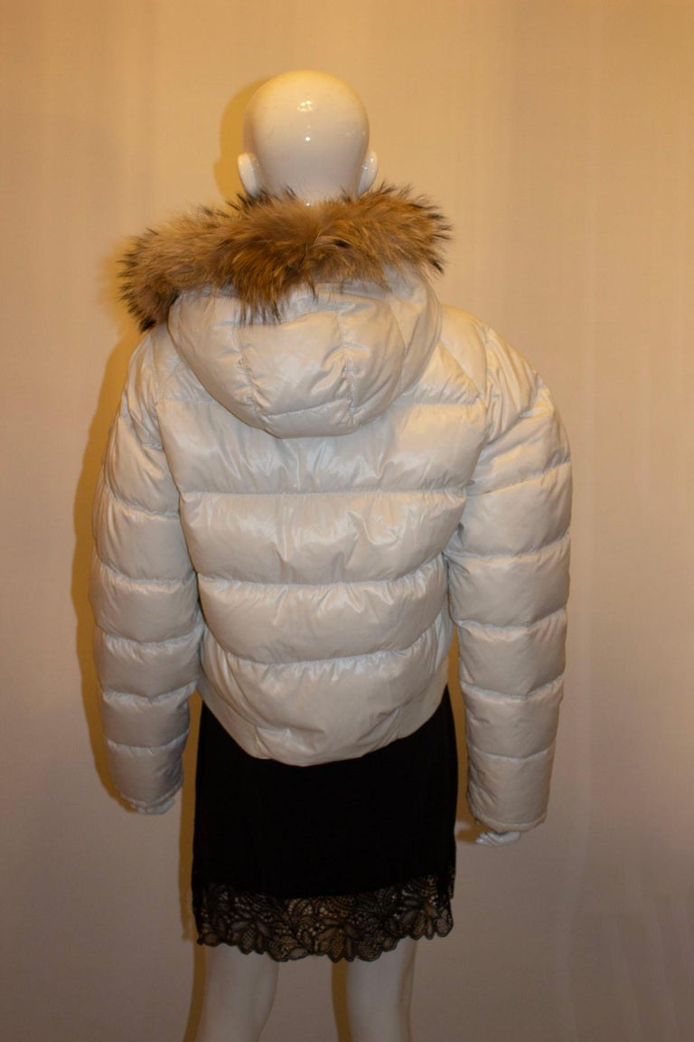 Moncler White Hooded Jacket with Fur trim