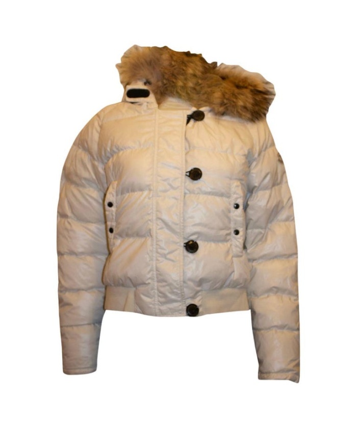 Moncler White Hooded Jacket with Fur trim
