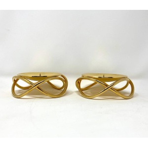 Pair Georg Jensen Gold Glow Candle Holders, Metal Pillar Candle Stand