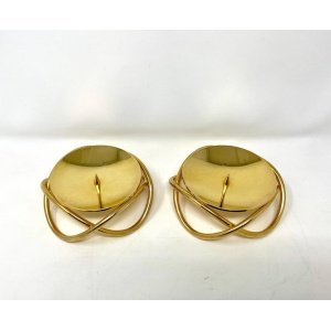 Pair Georg Jensen Gold Glow Candle Holders, Metal Pillar Candle Stand