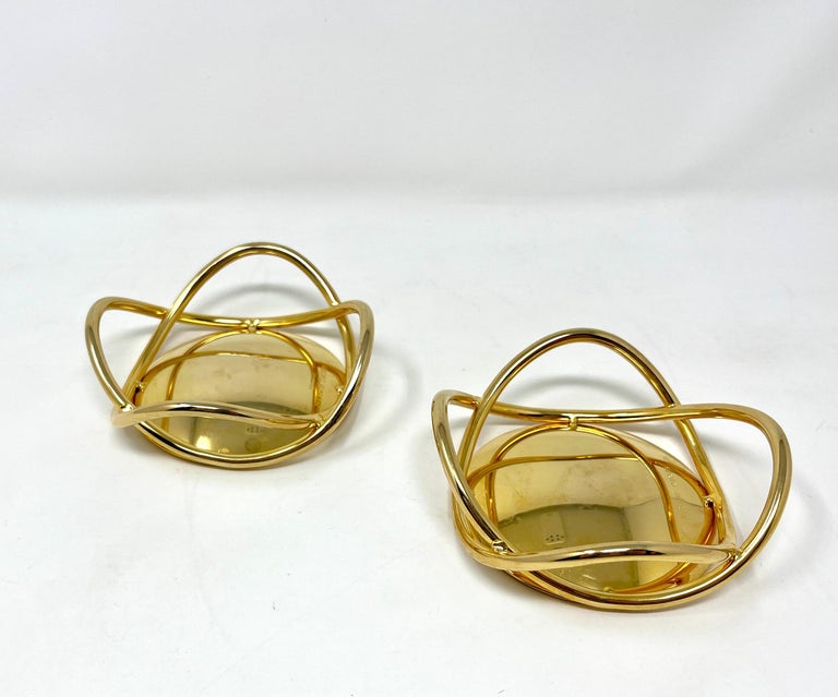 Pair Georg Jensen Gold Glow Candle Holders, Metal Pillar Candle Stand