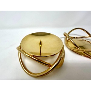 Pair Georg Jensen Gold Glow Candle Holders, Metal Pillar Candle Stand
