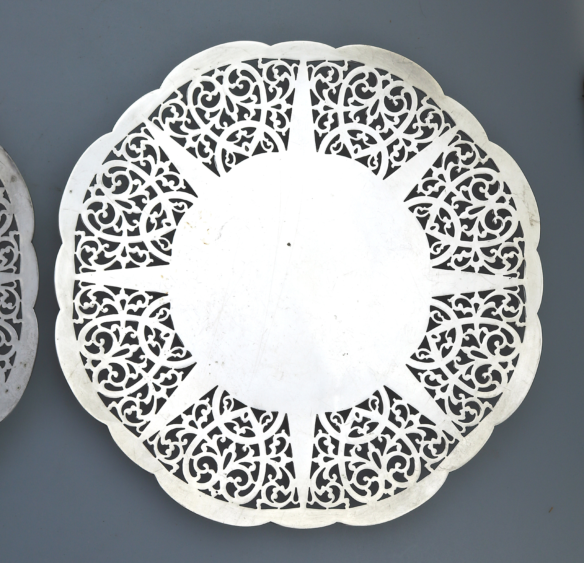 A pair attractive antique Mappin & Webb silver plated pierced Platters C.1900