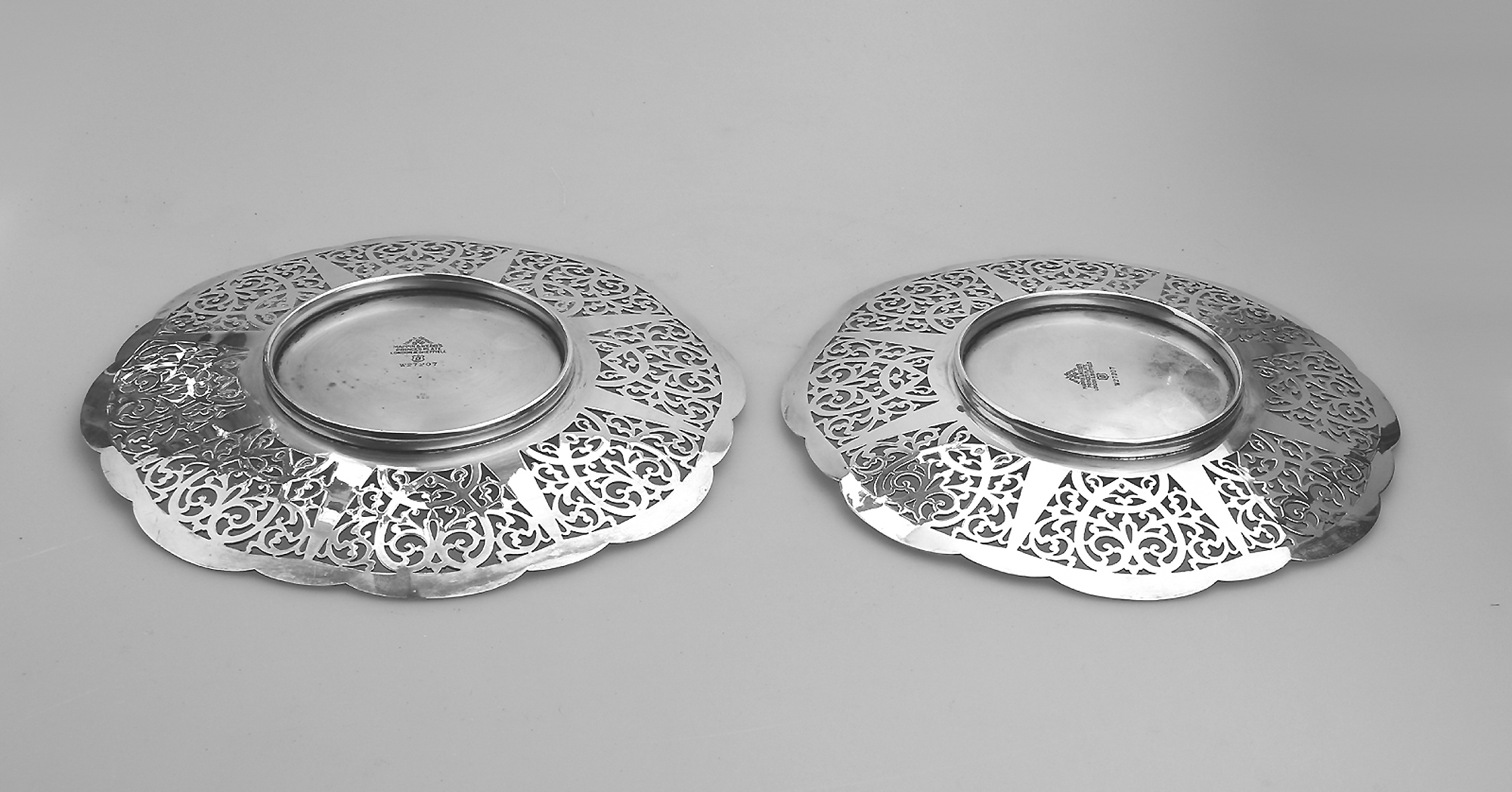 A pair attractive antique Mappin & Webb silver plated pierced Platters C.1900