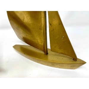 Pair Postmodern Brass Sailboat Bookends or Sculptures, Nautical Desktop