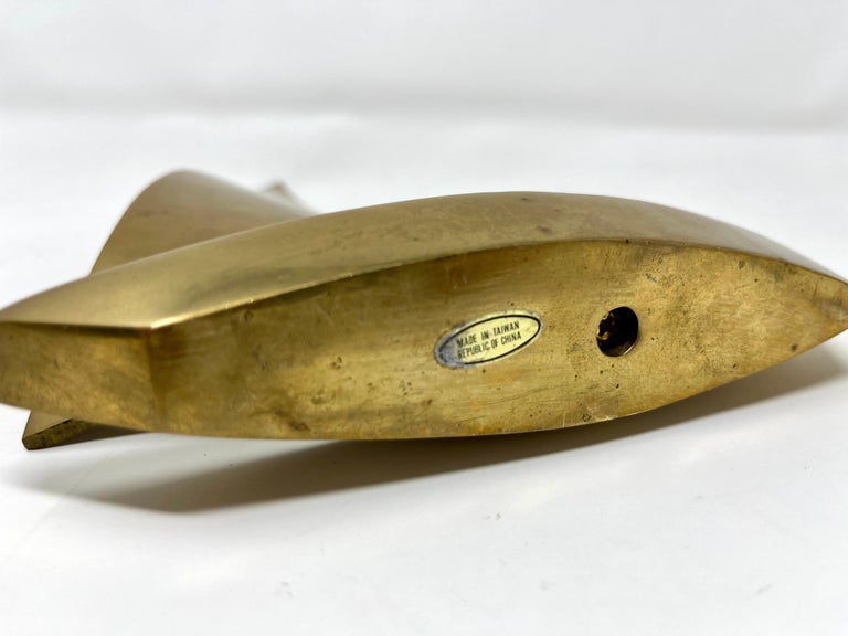 Pair Postmodern Brass Sailboat Bookends or Sculptures, Nautical Desktop