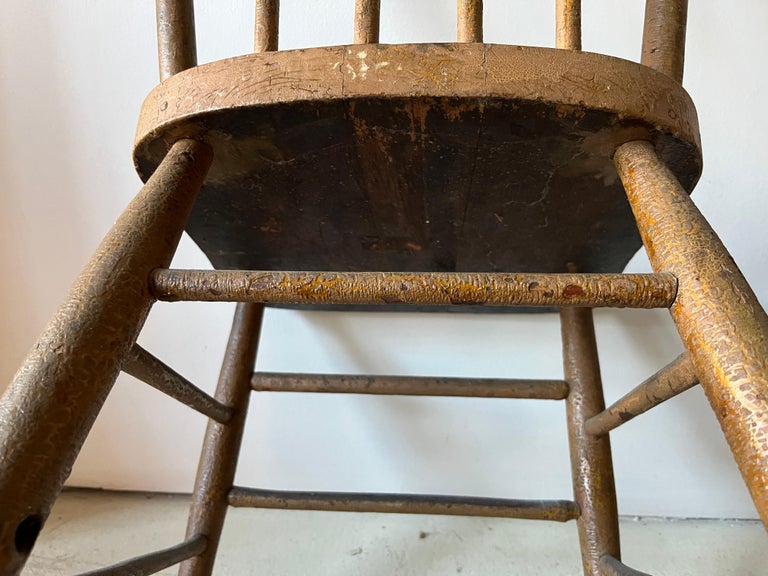 Pair Primitive American Antique 19th Century Spindle Back Wood Chairs