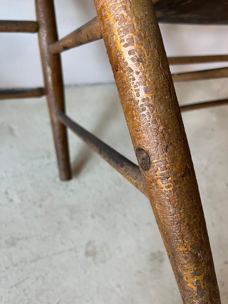 Pair Primitive American Antique 19th Century Spindle Back Wood Chairs
