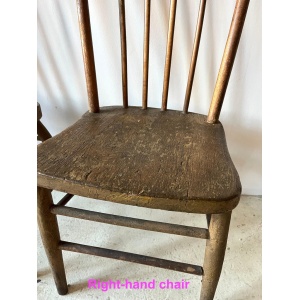 Pair Primitive American Antique 19th Century Spindle Back Wood Chairs