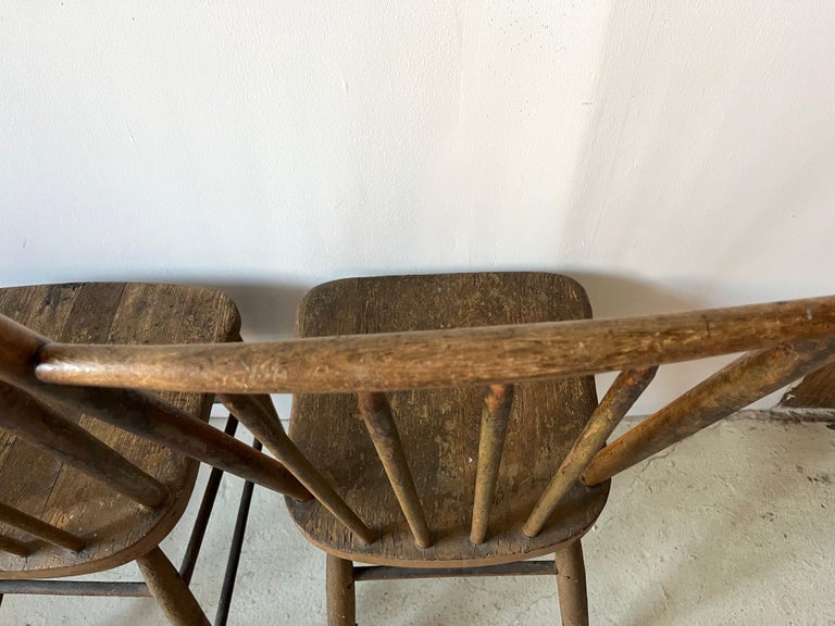 Pair Primitive American Antique 19th Century Spindle Back Wood Chairs