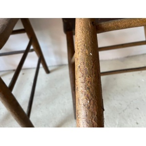 Pair Primitive American Antique 19th Century Spindle Back Wood Chairs