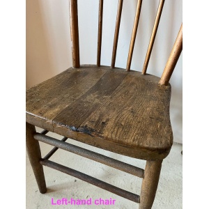 Pair Primitive American Antique 19th Century Spindle Back Wood Chairs