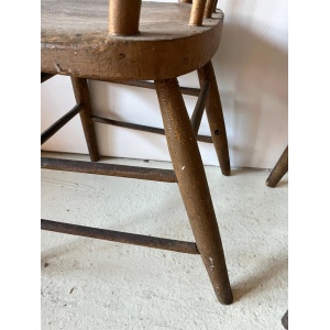 Pair Primitive American Antique 19th Century Spindle Back Wood Chairs