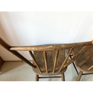 Pair Primitive American Antique 19th Century Spindle Back Wood Chairs