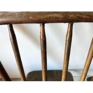 Pair Primitive American Antique 19th Century Spindle Back Wood Chairs