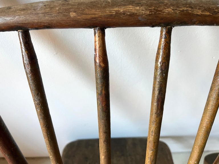 Pair Primitive American Antique 19th Century Spindle Back Wood Chairs