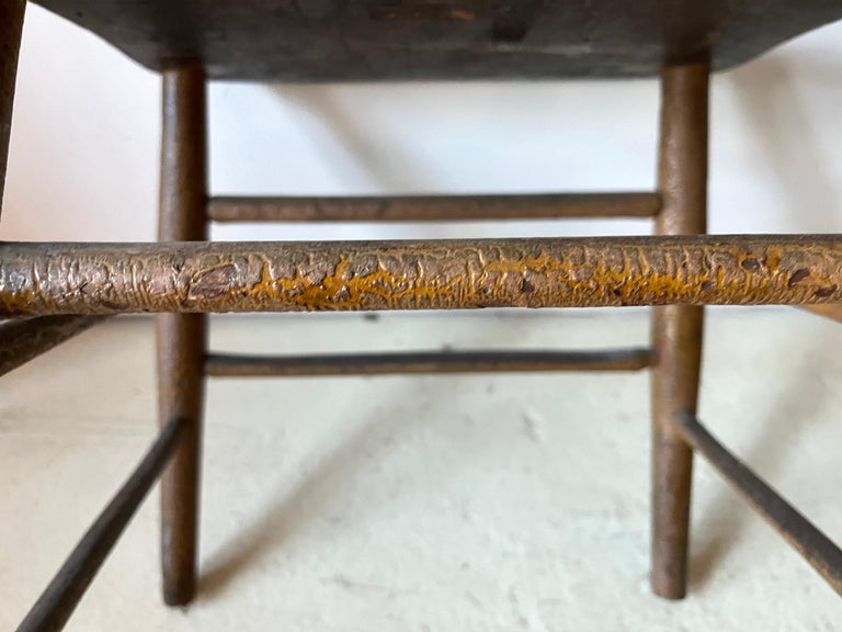 Pair Primitive American Antique 19th Century Spindle Back Wood Chairs