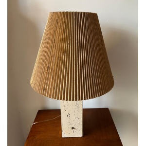 Post-modern Tall Travertine Column Table Lamp with Original Pleated Sisal Shade