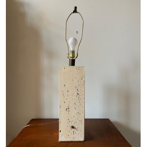 Post-modern Tall Travertine Column Table Lamp with Original Pleated Sisal Shade