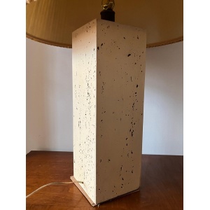 Post-modern Tall Travertine Column Table Lamp with Original Pleated Sisal Shade