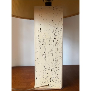 Post-modern Tall Travertine Column Table Lamp with Original Pleated Sisal Shade