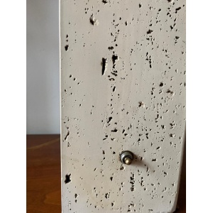 Post-modern Tall Travertine Column Table Lamp with Original Pleated Sisal Shade