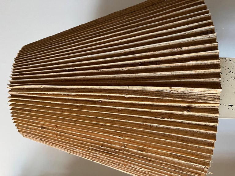 Post-modern Tall Travertine Column Table Lamp with Original Pleated Sisal Shade