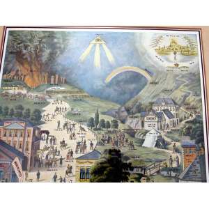 A very large antique coloured print The Broad & Narrow Way 70cm X 56cm C.19thC