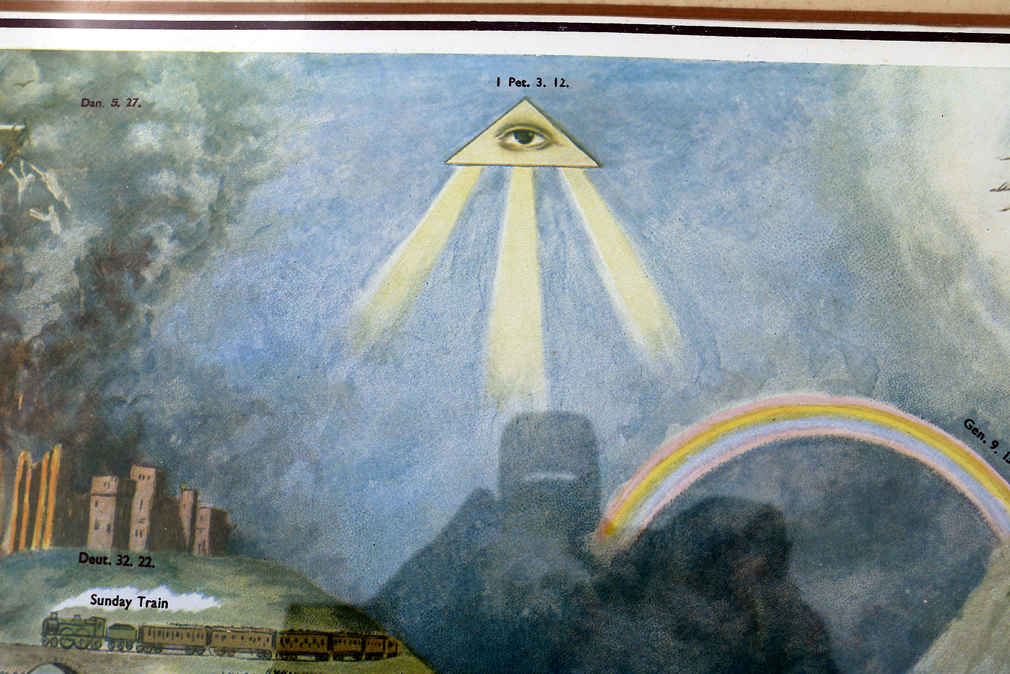 A very large antique coloured print The Broad & Narrow Way 70cm X 56cm C.19thC