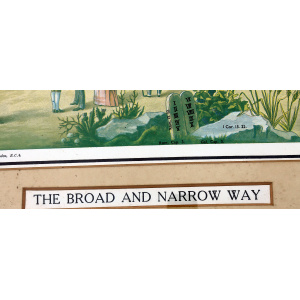 A very large antique coloured print The Broad & Narrow Way 70cm X 56cm C.19thC