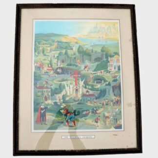 A very large antique coloured print The Pilgrim's Journey 70cm X 56cm C.19thC
