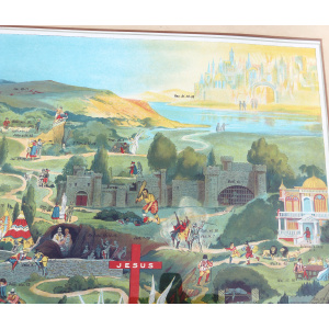 A very large antique coloured print The Pilgrim's Journey 70cm X 56cm C.19thC