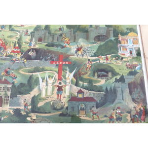 A very large antique coloured print The Pilgrim's Journey 70cm X 56cm C.19thC