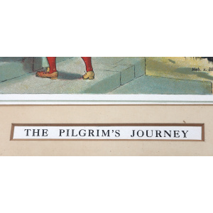 A very large antique coloured print The Pilgrim's Journey 70cm X 56cm C.19thC