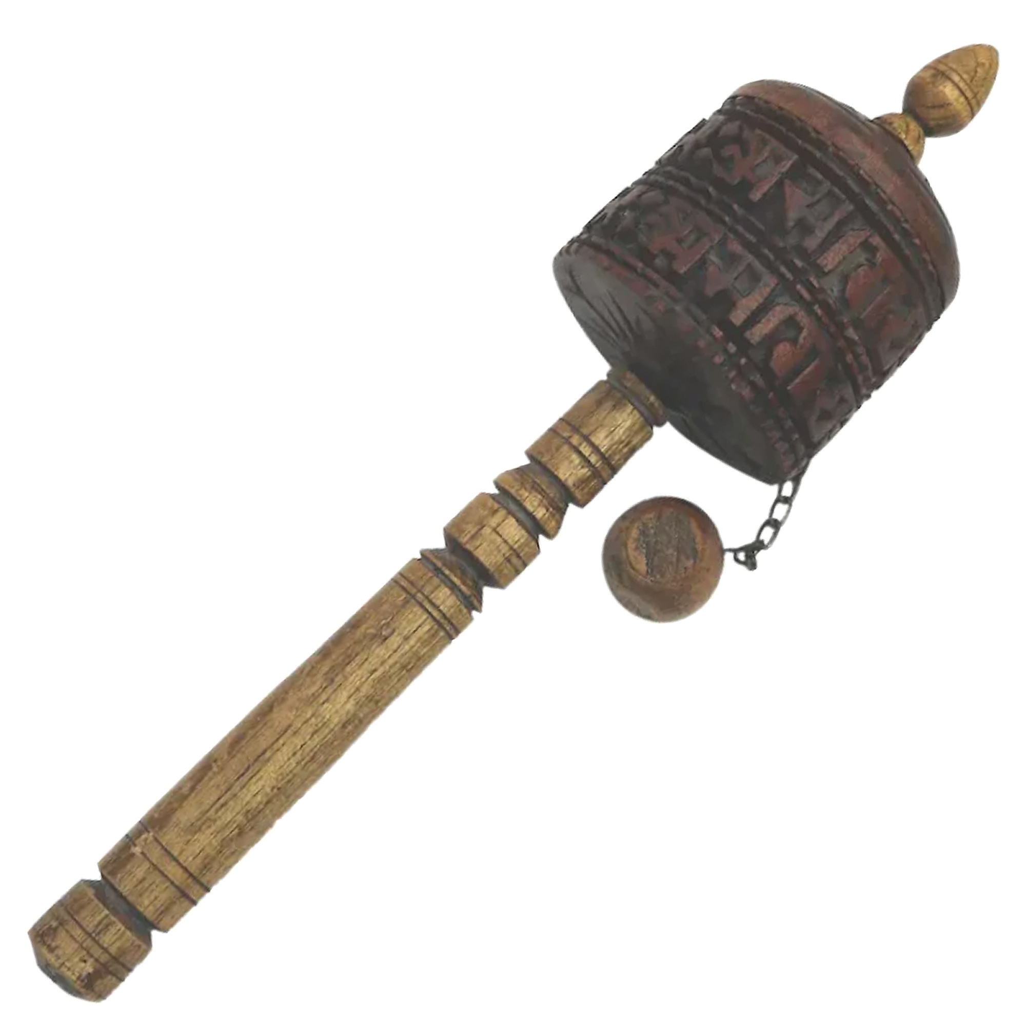 Antique Religious Tibetan Buddhist hand carved wooden Prayer wheel C.early 20thC