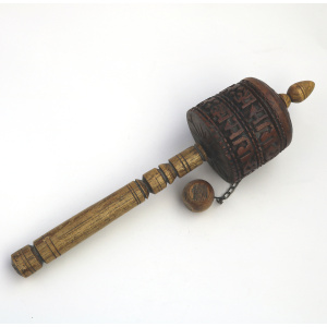 Antique Religious Tibetan Buddhist hand carved wooden Prayer wheel C.early 20thC