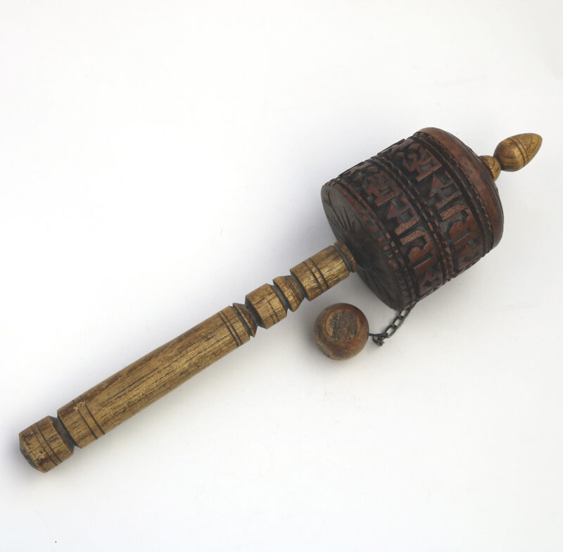 Antique Religious Tibetan Buddhist hand carved wooden Prayer wheel C.early 20thC