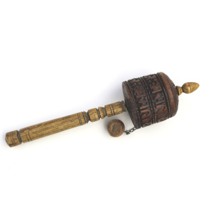 Antique Religious Tibetan Buddhist hand carved wooden Prayer wheel C.early 20thC