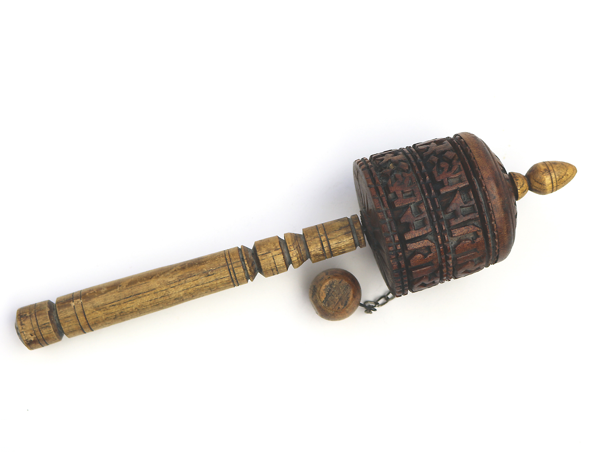 Antique Religious Tibetan Buddhist hand carved wooden Prayer wheel C.early 20thC