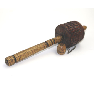 Antique Religious Tibetan Buddhist hand carved wooden Prayer wheel C.early 20thC
