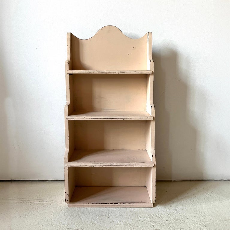 Primitive Folk Art Painted Pink Wall Shelf, Handmade Curio Cabinet, Spice Rack