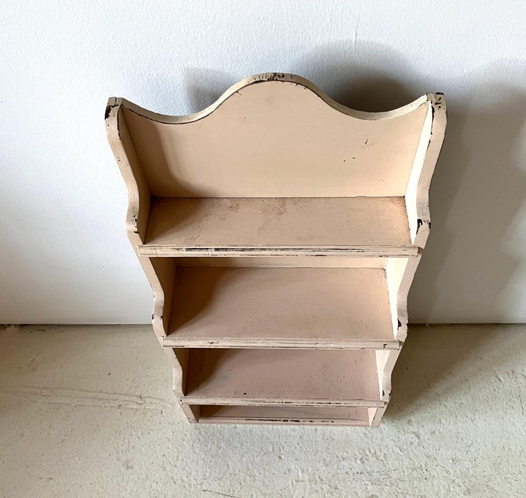 Primitive Folk Art Painted Pink Wall Shelf, Handmade Curio Cabinet, Spice Rack